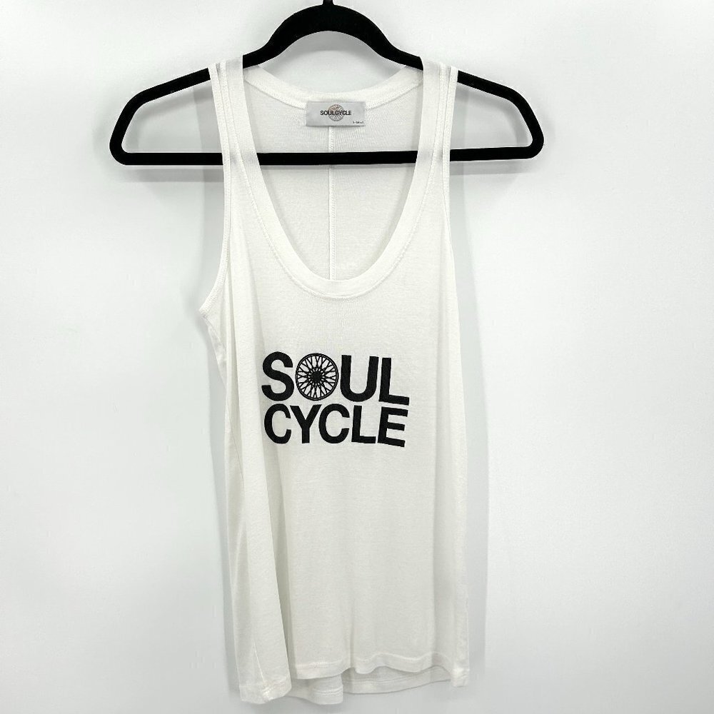 SOULCYCLE White Black Soul Cycle Spell Out Athleisure Tank Top Size XS